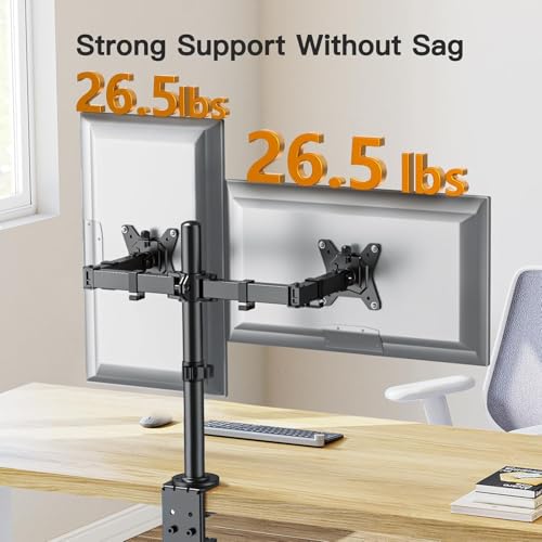 ErGear Dual Monitor Desk Mount for 13″–34″ Monitors up to 26.5 lbs, Fully Adjustable Monitor Stand Holds 2 Computer Screens, Heavy-Duty Dual Monitor Arm with C-Clamp & Grommet Base, Black, EGCM13B - color: Black, size: 13" - 34"