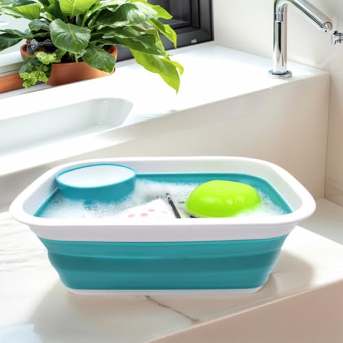 SAMMART 9.2L (2.37Gallon) Collapsible Tub - Portable Outdoor Picnic Basket/Crater - Foldable Shopping Bag - Space Saving Storage Container (M, Bright Blue) - color: Bright Blue