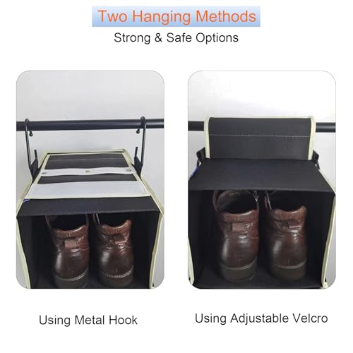 2 Pack Large-Sized Hanging Shoe Organizer 8-Shelf, Hanging Closet Organizer with 8 Side Pockets, Wider Hanging Shelves for Storage Shoes Clothes 9" W × 11.8" D× 48" H, Black. - color: Black - 2 Pack, size: 2 pack