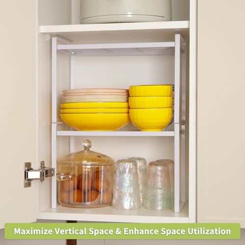 MiaLi Cabinet Organizer Shelf, Set of 2 Metal Counter Shelves Spice Rack, Stackable Kitchen Bathroom Organizers and Storage, White - color: White, size: 7.7"D x 13.7"W x 7.1"H + 7.7"D x 13.7"W x 7.1"H