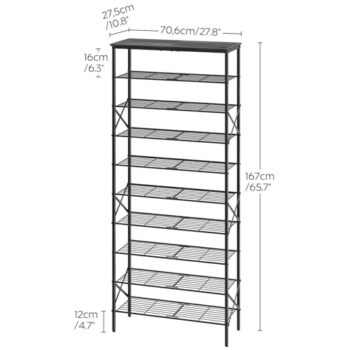YATINEY 10 Tier Shoe Rack, Large Capacity Shoe Storage Organizer Holds 40 Pairs, Sturdy and Stable, for Entryway, Hallway, Closet, Dorm Room, Charcoal SS10BCG1 - color: Charcoal + Black, size: 27.8" x 10.8" x 65.7"