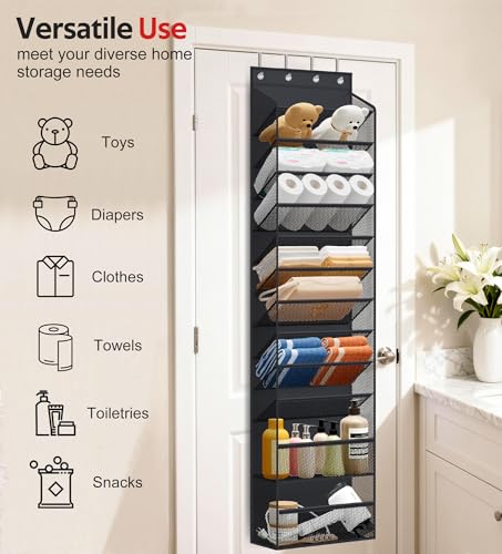 Soarine 12 Tier Over the Door Shoe Organizer for Closet, Holds 24 Pairs Hanging Shoe Rack for Door with Mesh Pockets, Narrow Shoe Holder Hanger for Sneakers, Boots (Black)