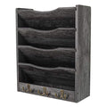 PAG 5-Tier Wall File Holder Hanging Mail Organizer Wood Magazine Literature Rack with 6 Hooks, Dark Gray - color: Dark Gray
