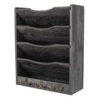 PAG 5-Tier Wall File Holder Hanging Mail Organizer Wood Magazine Literature Rack with 6 Hooks, Dark Gray - color: Dark Gray