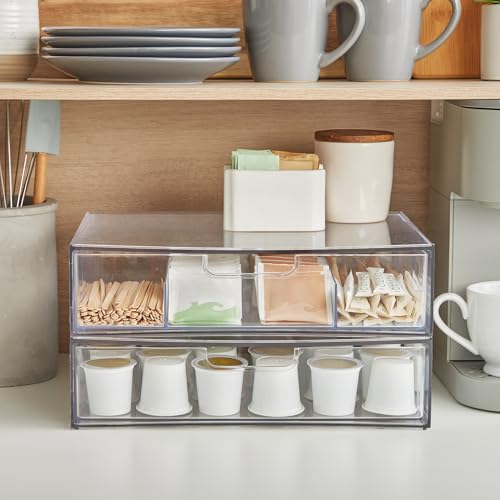 STORi STAX Plastic Stackable Organizer Drawers (Set of 2) Clear | 12.5" Wide | Set Includes One Open Drawer & One Divided Drawer | Organize Office Desk Accessories & Sort Paper | Made in USA - color: Clear, size: Open/Divided 2pk