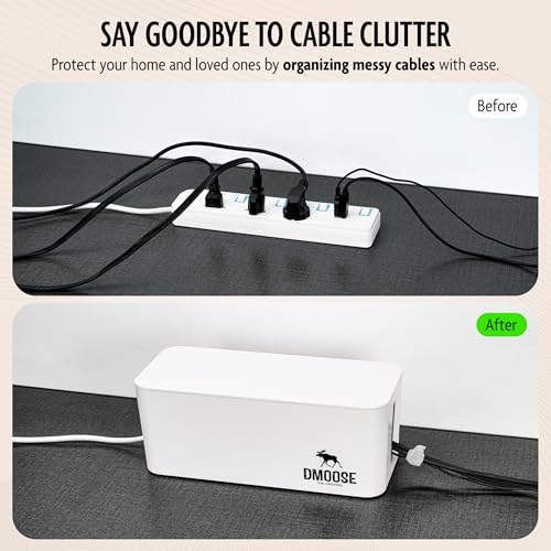 DMoose Cable Management Box - 2 Pack Medium & Large Cord Organizer for Desk & Floor - Cable Organizer Box for Child & Pet - Cable Box Hider for Tidy Office & Home, Power Strip Cover (White, Pack of 2) - color: Pack of 2 - White