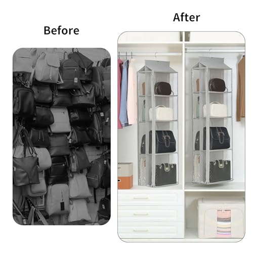 8 Grids in 1 Pack Hanging Purse Handbag Organizer with Double Zippers, Visible Purse Organizer for Closet, Fully Enclosed Handbag Storage Holder, Hanging Closet Organizer for Bags - color: Grey, size: Not Rotatable