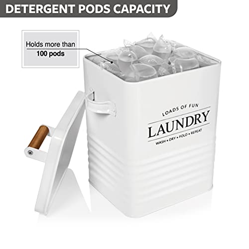 Calindiana Modern Farmhouse Metal Laundry Soap Dispenser with Scoop for Decor and Space Saving Organization, White - color: WHITE