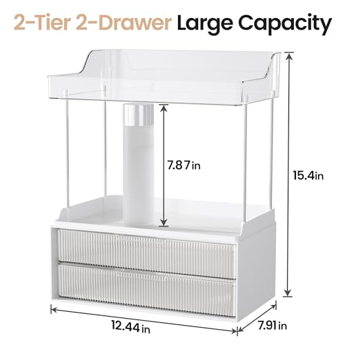 Delamu Bathroom Organizers and Storage, 2 Tier 2 Drawer Makeup Organizer Countertop, Easy to Install, Ideal for Bathroom Counter, Vanity, Ideal for Women Girls, Clear 2Pack - color: Clear, size: 2Drawers 2 Pack