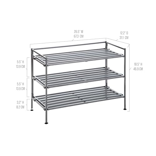 Seville Classics Sturdy Freestanding Storage Shelf for Bedroom, Closet, Entryway, Dorm Room Organizer Stackable Durable Metal Shoe Rack Ash Gray Slat, 3-Tier - color: Ash Gray Slat, size: 3-Tier