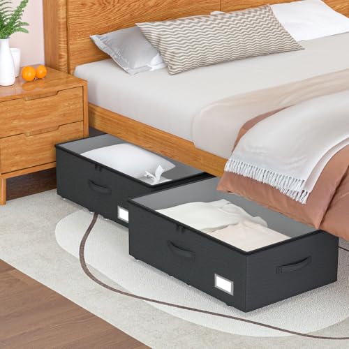 EE-RoomWorld Underbed Storage Bins With Wheels, No Assemble Required 10 inches Height Large Capacity Rolling Underbed Shoe Storage Containers，Dorm Underbed Storage Drawers - color: Black, size: 10 inch height