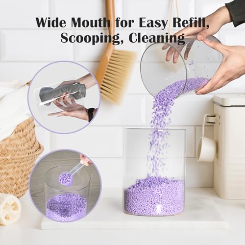 Glass Jars For Laundry Room Organization and Storage, 2 Pack -0.9 Gallon Laundry Detergent Containers for Scent Beads, Powder,Pods With Lids, 5 Labels, 2 Scoops，1 Acrylic Dryer Sheet Holder Included