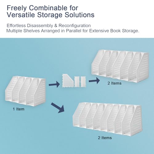 deli 2 Pack 4 Vertical Compartment Binder Holder for Desk Organizer Collapsible Magazine File Holder Adjustable Sturdy Binder Storage Organizer for Office School Home-White - color: White（Small Size）4 Compartment-2 Pack