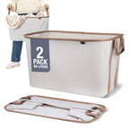 CleverMade Collapsible Laundry Basket LUXE 2 Pack – 60 L (16 Gal) Foldable Cotton Blend Clothes Hamper with Vegan Leather Accents, Reinforced Handles, Space Saving Laundry Bin Holds 55 lbs - Cream - color: Cream Herringbone
