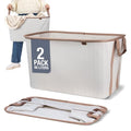 CleverMade Collapsible Laundry Basket LUXE 2 Pack – 60 L (16 Gal) Foldable Cotton Blend Clothes Hamper with Vegan Leather Accents, Reinforced Handles, Space Saving Laundry Bin Holds 55 lbs - Cream - color: Cream Herringbone
