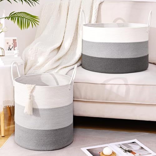 Extra Large Toy Basket, 20"x13" Kids Toy Storage for Playroom Classroom Nursery, Woven Rope Blanket Basket with Handles, Stuffed Animal Organizer & Dog Toys Basket, Dark Gray - color: Dark Gray - Wide