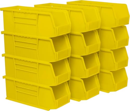 Akro-Mils 30224 AkroBins Plastic Storage Bins, Space-Saving Stackable Bins for Garage, Pantry, Craft Organization, 11" L x 4" W x 4" H, Yellow, 12-Pack - color: Yellow