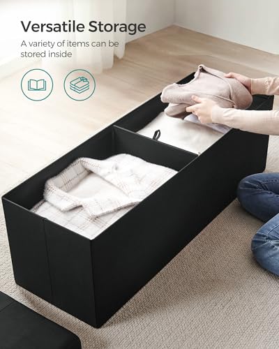 SONGMICS MAZIE Collection - 43 Inches Folding Storage Ottoman Bench, Ottoman Foot Rest, End of Bed Bench, Storage Chest, Load 660 lb, for Living Room, Bedroom, Entryway, Ink Black ULSF077B01 - color: Ink Black, size: 15"D x 43"W x 15"H