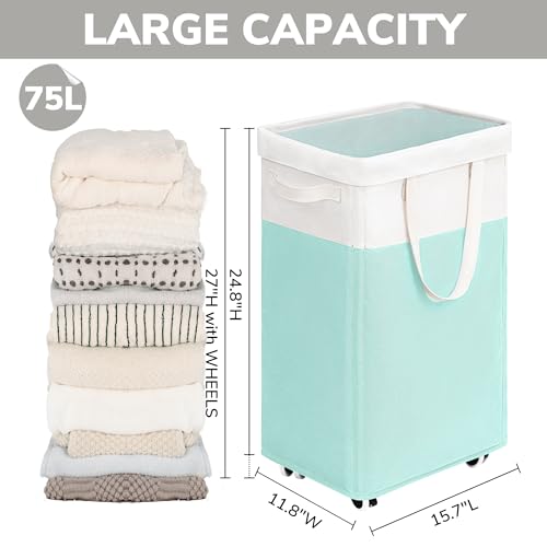 Goodpick Laundry Basket with Wheels, 75L Laundry Hamper with Wheels, Large Laundry Basket with Removable Wash Bag, Clothes Hamper for Laundry, Blue&White - color: Blue & White