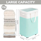 Goodpick Laundry Basket with Wheels, 75L Laundry Hamper with Wheels, Large Laundry Basket with Removable Wash Bag, Clothes Hamper for Laundry, Blue&White - color: Blue & White
