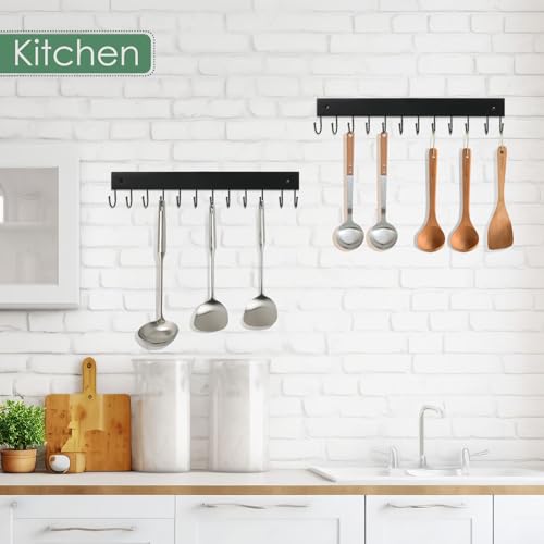 2 Pack Purse Organizer Wall Mount with 24 Rotating 180° Coat Rack, 14.6" Wooden Entryway Purse Holder, Wall Hooks for Hanging Belts, Ties, Keys, Scarf, Bras, Bag, Space Saving Hanger (Black) - color: Black