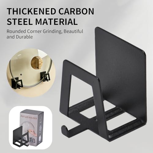 4 Pack Pot Lid Holders with Hook, Pot and Pan Hangers for Kitchen Inside Cabinet Wall Mount Rack Cabinet Door Lid Organizer, Save More Space, Black - color: Black