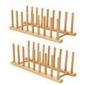 HBlife 2pcs Bamboo Dish Plate Bowl Cup Book Pot Lid Cutting Board Drying Rack Stand Drainer Storage Holder Organizer Kitchen Cabinet（Keep Dry） - color: Bamboo 8 Slots 2pcs