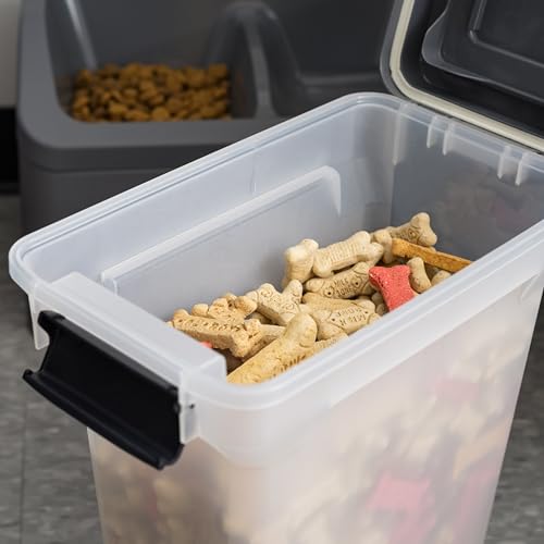 IRIS USA Dog Food Storage Container, Airtight Lid, 2-Cup Scoop, Up to 13 Pounds Pet Food Storage, Versatile Pet Food Bin, Treats, BPA Free, Dark Gray - color: Dark Gray/Clear