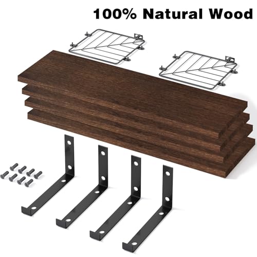 Fixwal Bathroom Floating Shelves Over Toilet, 15.8in Farmhouse Rustic Wood Shelves, Wall Decor for Bathroom, Living Room, Bedroom and Kitchen (3 Plus 1 Tier Dark Brown) - color: Dark Brown