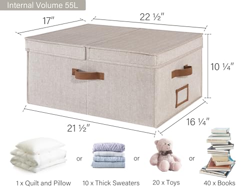 StorageWorks Extra Large Storage Bins with Lids, 55L Decorative Organizer with Divider Board, Fabric Boxes with Handles, Mixing of Brown & Beige, 2-Pack - color: Mixing of Brown & Beige, size: Jumbo