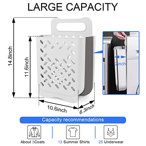 Laundry Basket Hamper,Hanging Wall Collapsible Laundry with Handle,Space-Saving Foldable Storage Dirty Washer Organizer Bin Multi-function Container Waterproof Durable,Set of 2(XL&M) - color: Cream & Brown Gray