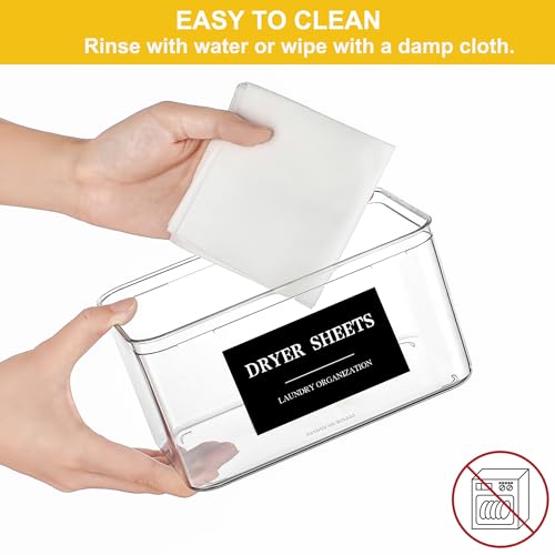 Dryer Sheet Holder Black Lid, Laundry Dryer Sheet Container Clear Detergent Pods Dispenser with Labels, Laundry Detergent Sheets Holder for Laundry Room Decor and Accessories - color: 1 Pack