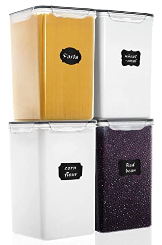 M MCIRCO Extra Large 7qt / 6.5L/220oz Tall Food Storage Containers, WIDE & DEEP, 4-Piece Plastic Airtight Kitchen Pantry Storage Containers for Flour, Sugar, with 4 Measuring Cups,20 Labels - size: 6.5L