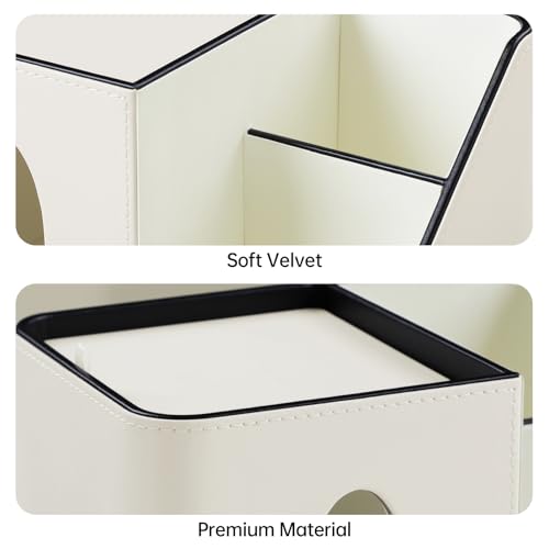 PU Leather Square Tissue Box Cover with Magnetic Closure, Tissue Holder with Storage Tray & Remote Control Organizer, for Nightstand, Living Room, Bathroom, Office Desk (White) - color: White