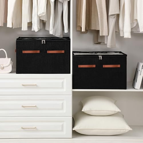 Shoe Organizer for Closet, Foldable Large Shoe Storage Box with Clear Cover, Removable Partitions and Bottom are Supported by Plastic Boards (Black, 20.5“Lx16.9 Wx13'H) - color: Black