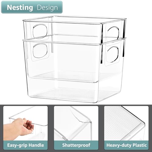Sorbus 8 Pack Medium Clear Plastic Storage Bins, Clear Organizer Bins with Handle for Kitchen, Pantry, Cabinet, Refrigerator, Craft, Toys, Clothes, Closet, Under Sink, Bathroom Organizers and Storage - size: Medium, style: 8 Pack