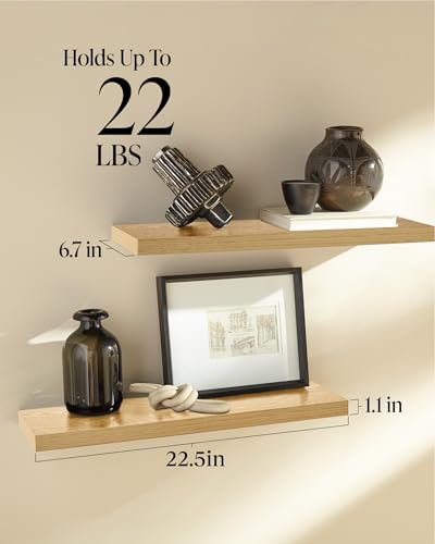 BAYKA Floating Shelves for Wall, 22.5 inches Wall Mounted Rustic Wood Shelves for Bathroom, Bedroom, Living Room, Floating Shelves for Books/Storage/Decor (Light Oak-Toned,Set of 3) - color: G. Oak-toned - Mid-century Revival Style, size: 22.5inches