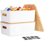 Citylife Storage Bins with Bamboo Lids 16QT Plastic Storage Containers Stackable Organizer Boxes with Handle for Desk Snacks, Toys, 2 PCS, 15" L x 10.6" W x5.8 H - size: Large, style: 2 Pack