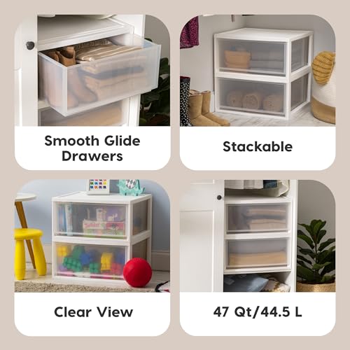 IRIS USA 47 Qt. Extra-Large Stackable Storage Drawer Plastic Drawer Organizer with Clear Doors, for Pantry Bedroom Closet Kitchen Under-Sink Home and Office De-Clutter Shoes and Crafts, White, 2-Pack - size: 47 Qt., style: 2 Pack
