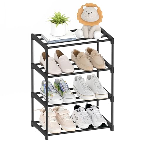 Autonomier 4 Tier Extra Small Shoe Rack (16.3" Wide), Narrow Stackable Shoe Shelf for Kids Toddler Adult, Lightweight Shoe Rack Stand for Closet Dorm Storage Organizer, Front Door Entrance, Entryway - size: 4-Tier