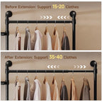 ONBRILL T2 Wall Mounted Industrial Pipe Clothing Rack, Closet Organizers and Storage System with 2 Drawers, 6 Wooden Shelves & 4 Expandable Rods, Heavy Duty Garment Rack, Wardrobe (Black)) - color: Black