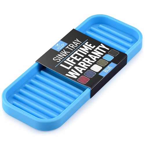 Zulay Kitchen (9x3.5) Silicone Sponge Holder for Kitchen Sink - Flexible Multipurpose Kitchen Soap Tray Sponge Holder - Sink Organizer Tray for Kitchen, Bathroom, Makeup, Trinkets & More (Blue) - color: Blue, size: Medium (9x3.5)