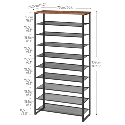 HOOBRO 10-Tier Shoe Rack for Entryway, 29.5" L Shoe Storage Organizer, Large Capacity Shoe Shelf for Closet, Front Door Entrance, Hallway, Holds 36-40 Pairs of Shoes, Rustic Brown and Black BF107XJ01 - color: Rustic Brown + Black, size: 10 Tiers (29.5"W)