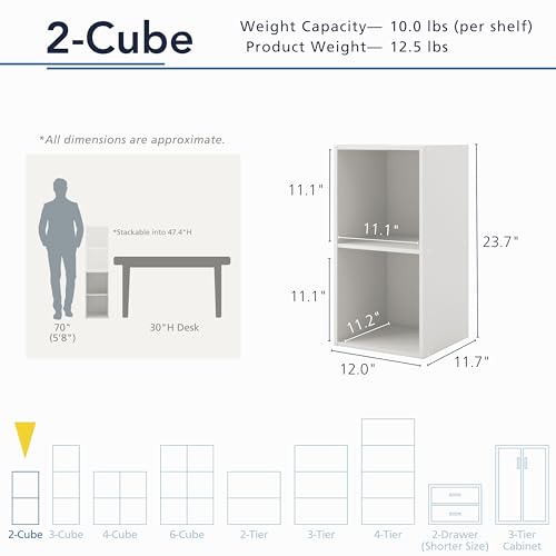 Homes: Inside + Out Apexa 2-Cube Storage Organizer Shelves, Stackable Wood Bookcase Fits Cubby Bins for Organization, Dorm Teen Room Decor & Home Office, White - color: White, size: 2-Cube