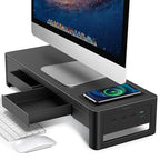 meatanty 3 In 1 Monitor Stand Riser with 2 Drawers,1 Wireless Charging Module and 4 USB Ports,Metal Computer Stand Support Transfer Data & Charging,Desk Organizer for PC,iMac (21 inches) - size: Large, style: Wireless Charger Version