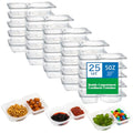25 Pack Double Compartment Condiment Container with Lid, 5oz Disposable Small Snack Container 2 Compartment for Meal Prep, Salad Dressing, Dipping Sauce, Travel Snacks
