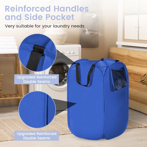 HOUSE AGAIN Upgraded Polyester Pop Up Laundry Hamper, Collapsible Laundry Baskets with Durable Handles Solid Bottom High Steel Frame and Side Pocket, Easy Open & Save space,Perfect for Storage(Blue) - color: Blue, size: 1-Pack