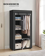 SONGMICS Portable Closet, Fabric Wardrobe, Clothes Rack with Shelves, Pockets, Large Capacity, 1 Hanging Rod, 34.6 x 17.7 x 66.1 Inches, Ink Black URYG84BK - color: Black, size: 2 Tiers(66.1"H)
