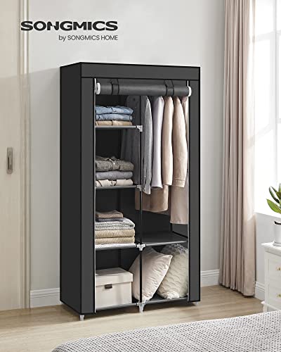 SONGMICS Portable Closet, Fabric Wardrobe, Clothes Rack with Shelves, Pockets, Large Capacity, 1 Hanging Rod, 34.6 x 17.7 x 66.1 Inches, Ink Black URYG84BK - color: Black, size: 2 Tiers(66.1"H)