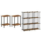 HOOBRO End Tables Set of 2 and Wire Cube Storage Organizer, Small Side Table,9-Cube Shelves, Modular Shelves with Metal Grid, DIY Closet Cabinet BF09BZP201-BF09CW01